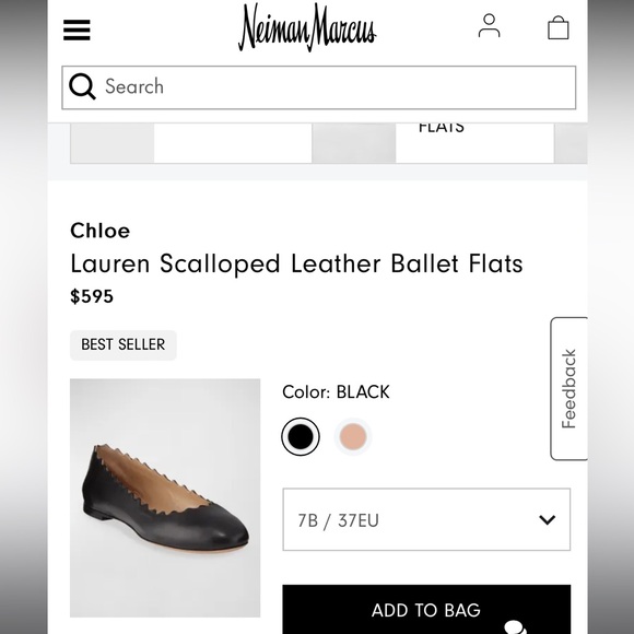 Chloe 🖤 Lauren scalloped black leather ballet flats size 37 worn once 🖤🖤🖤 - Picture 2 of 8